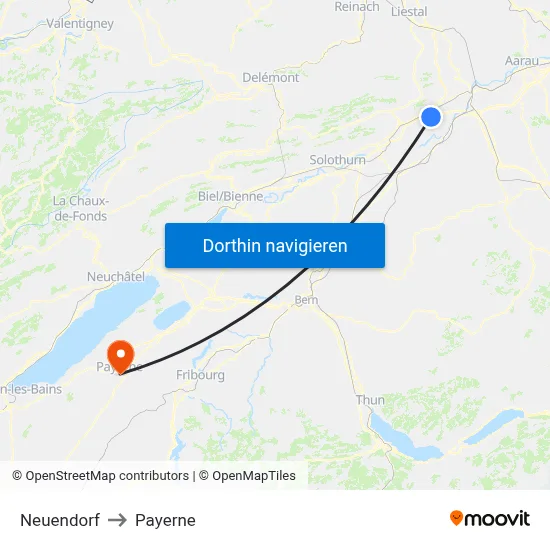 Neuendorf to Payerne map
