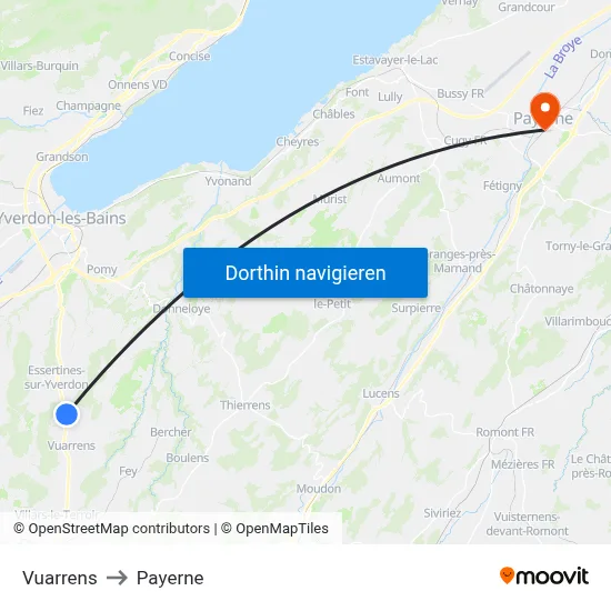 Vuarrens to Payerne map