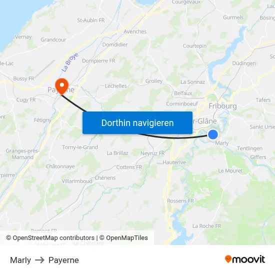Marly to Payerne map