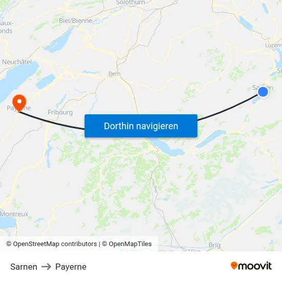 Sarnen to Payerne map