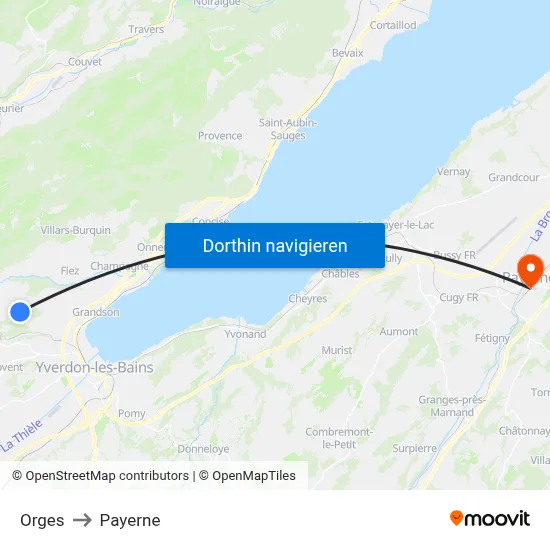Orges to Payerne map