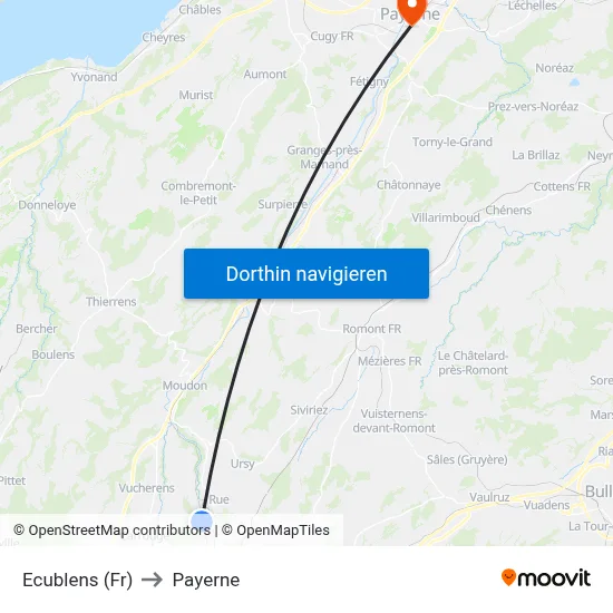 Ecublens (Fr) to Payerne map