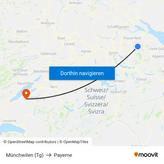Münchwilen (Tg) to Payerne map