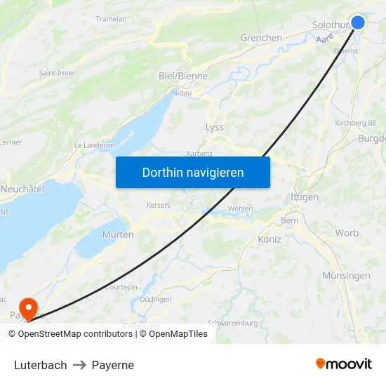 Luterbach to Payerne map