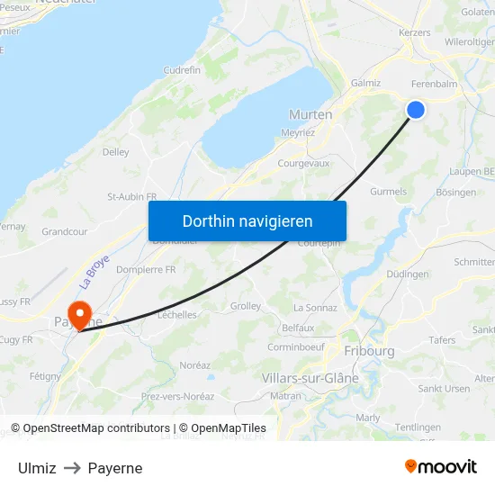 Ulmiz to Payerne map