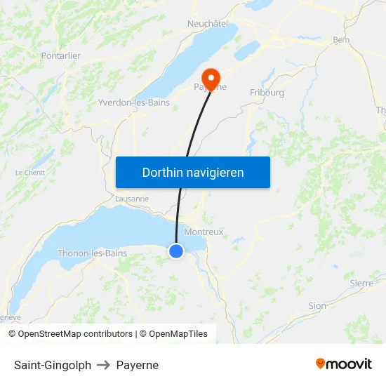 Saint-Gingolph to Payerne map