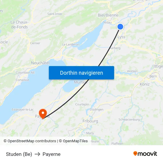 Studen (Be) to Payerne map
