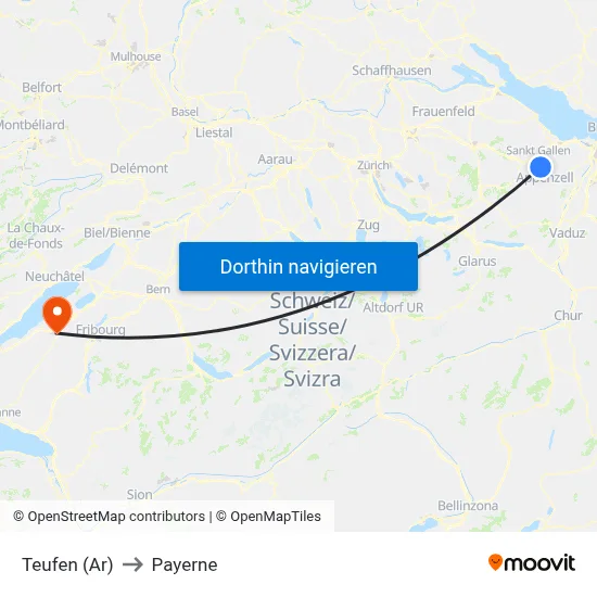 Teufen (Ar) to Payerne map