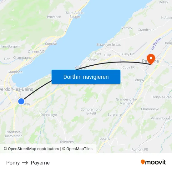Pomy to Payerne map