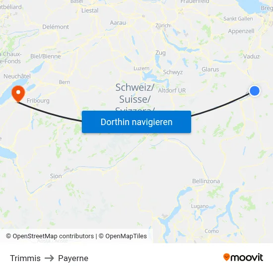 Trimmis to Payerne map