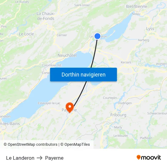 Le Landeron to Payerne map