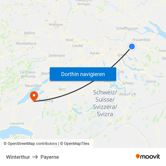 Winterthur to Payerne map