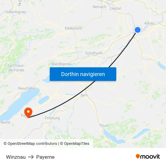 Winznau to Payerne map