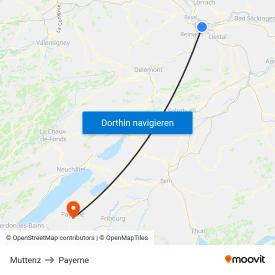 Muttenz to Payerne map