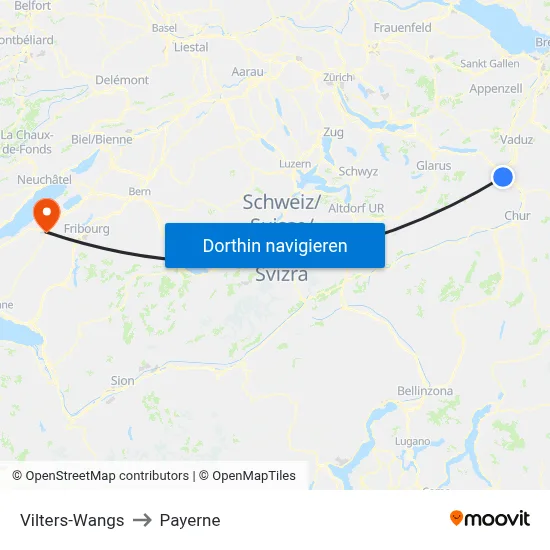 Vilters-Wangs to Payerne map
