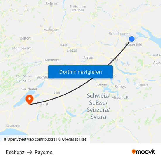 Eschenz to Payerne map