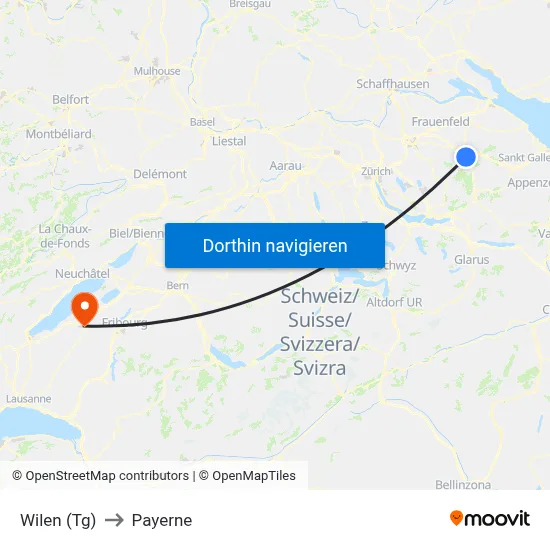 Wilen (Tg) to Payerne map