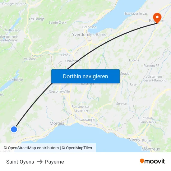 Saint-Oyens to Payerne map