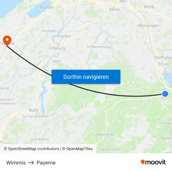 Wimmis to Payerne map