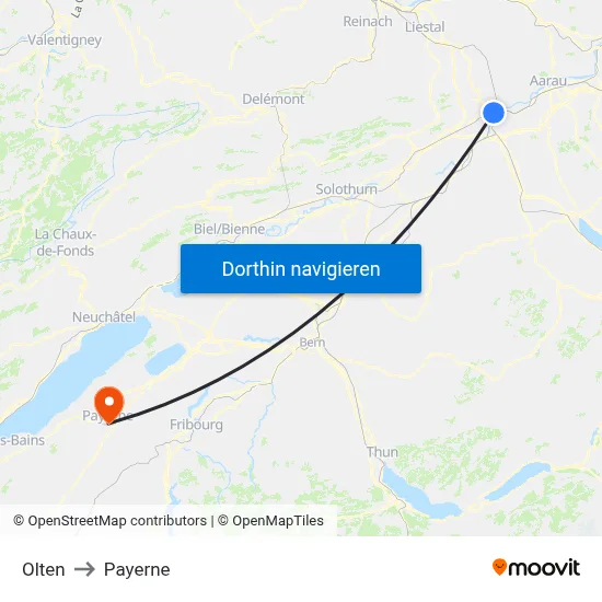Olten to Payerne map