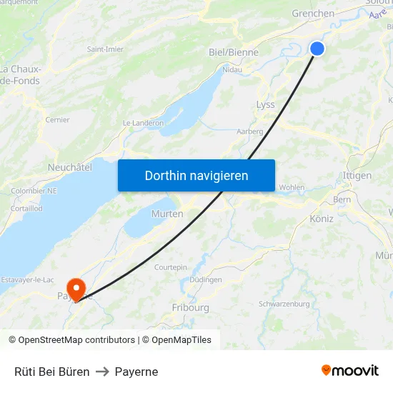 Rüti Bei Büren to Payerne map