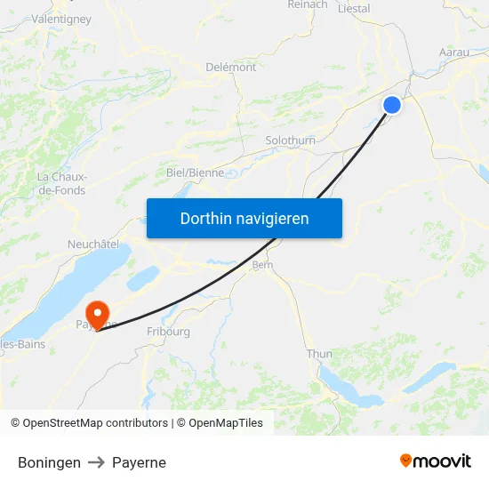 Boningen to Payerne map