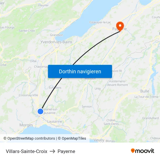 Villars-Sainte-Croix to Payerne map