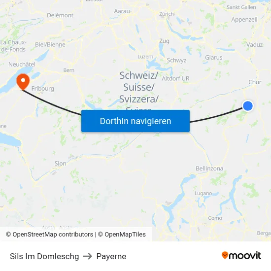 Sils Im Domleschg to Payerne map