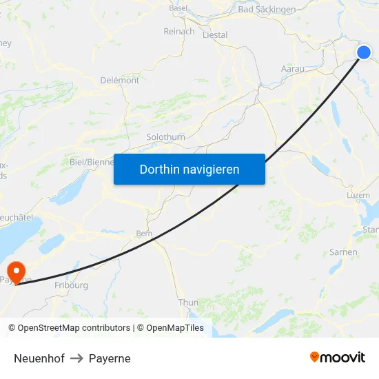 Neuenhof to Payerne map