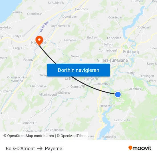 Bois-D’Amont to Payerne map