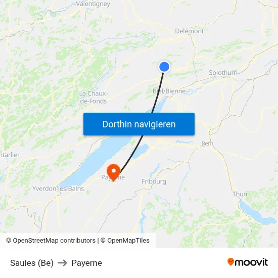 Saules (Be) to Payerne map
