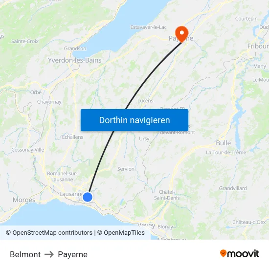 Belmont to Payerne map