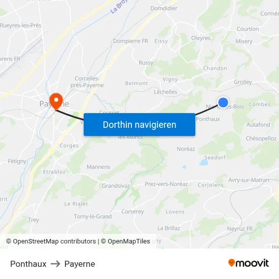 Ponthaux to Payerne map