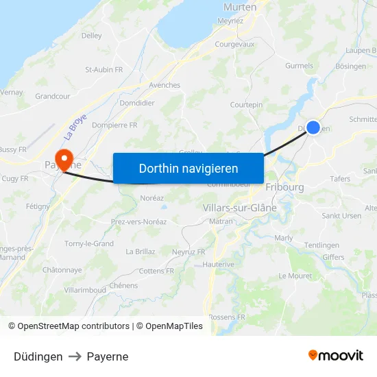Düdingen to Payerne map