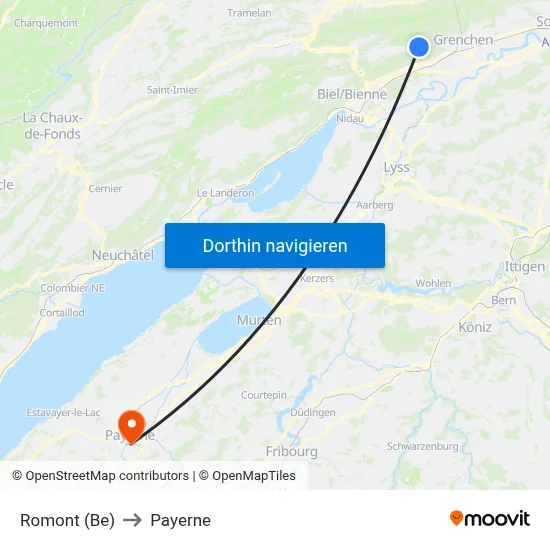 Romont (Be) to Payerne map