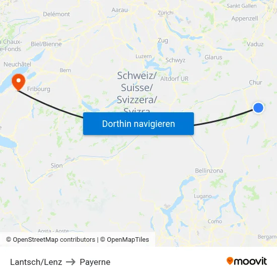 Lantsch/Lenz to Payerne map