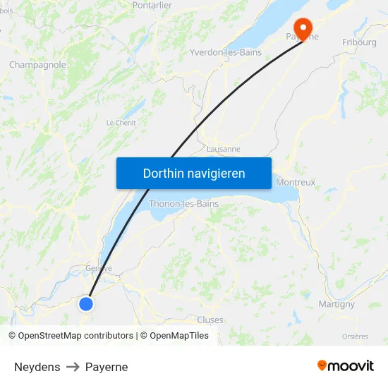Neydens to Payerne map