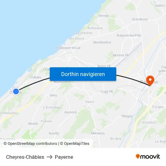 Cheyres-Châbles to Payerne map