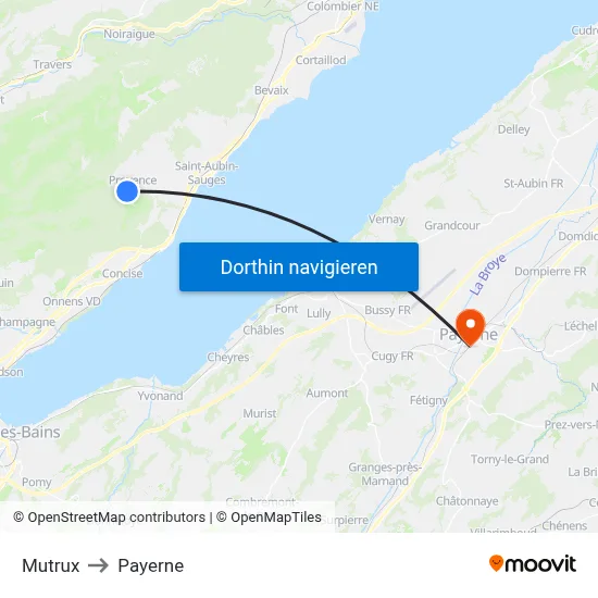 Mutrux to Payerne map