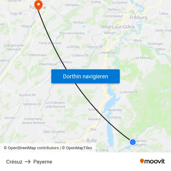Crésuz to Payerne map