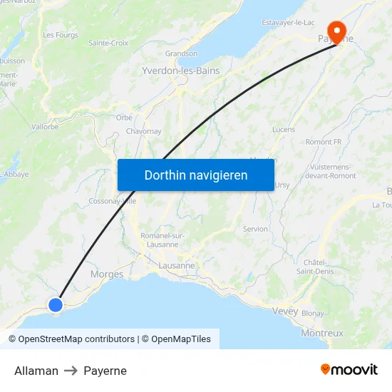 Allaman to Payerne map