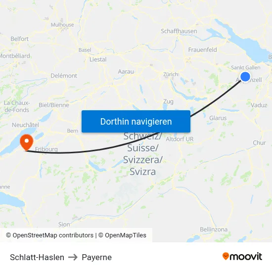 Schlatt-Haslen to Payerne map