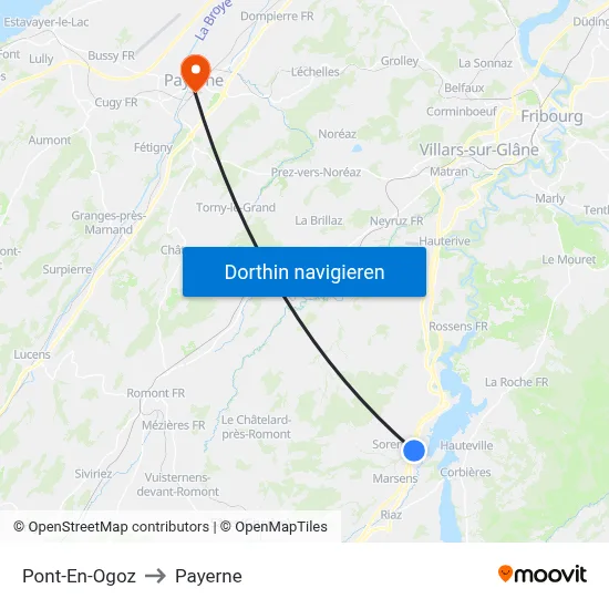 Pont-En-Ogoz to Payerne map