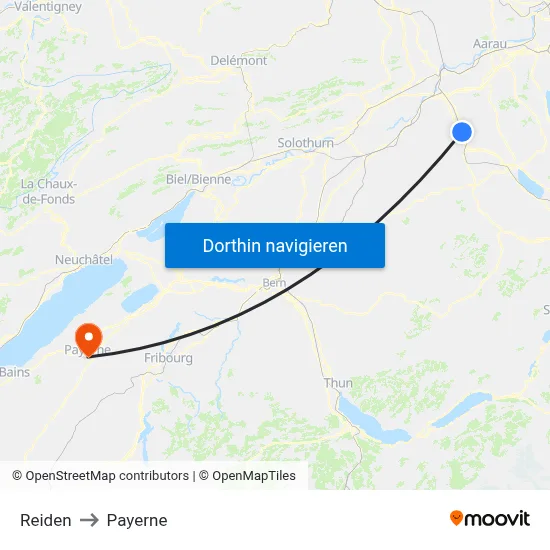 Reiden to Payerne map