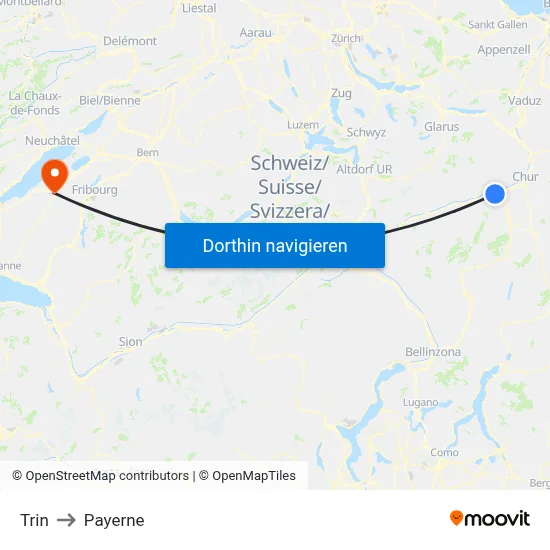 Trin to Payerne map