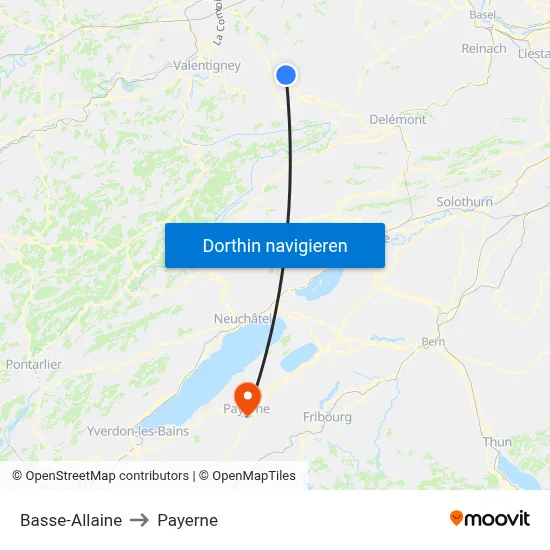 Basse-Allaine to Payerne map