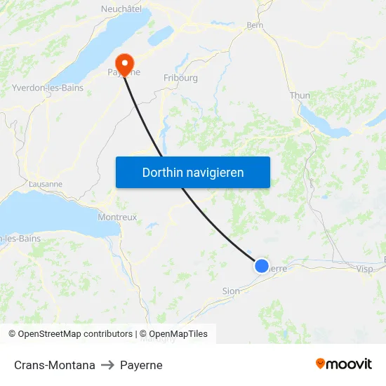 Crans-Montana to Payerne map
