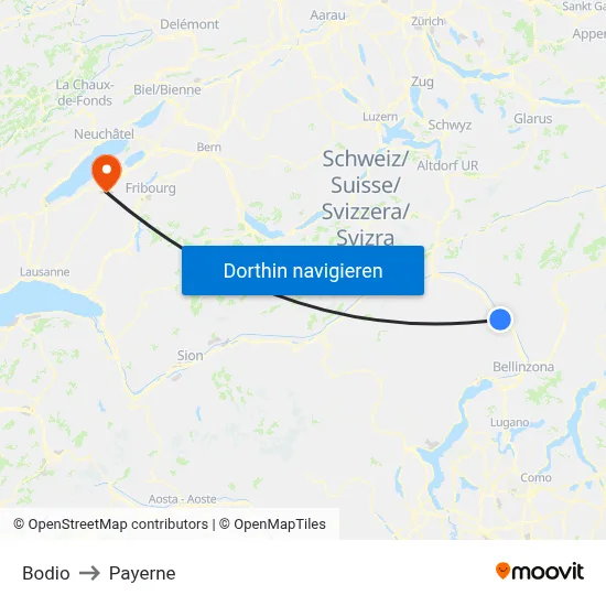 Bodio to Payerne map