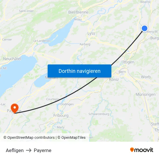 Aefligen to Payerne map