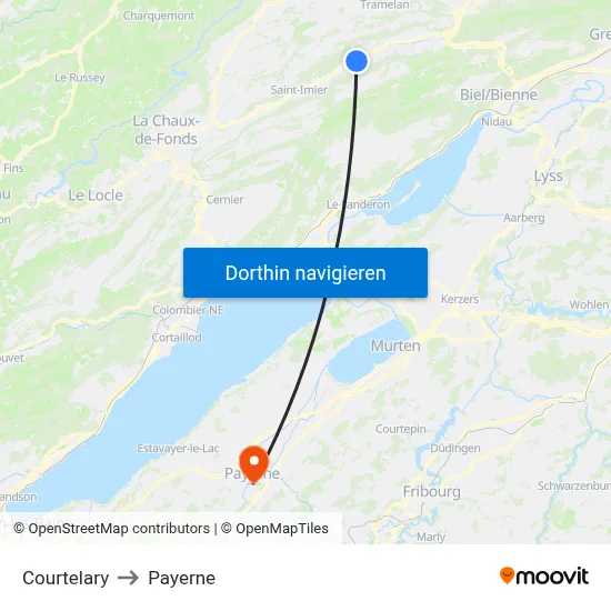 Courtelary to Payerne map